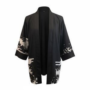 Black Dragon Kimono Cardigan Open Front Graphic Boho Layer Y2K oversized artsy